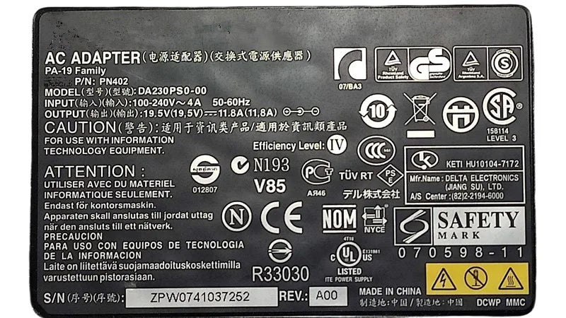 Genuine 19.5V 11.8A 230W 7.4*5.0mm DA230PS0-00 Laptop Charger AC Adapter for Dell Power Supply