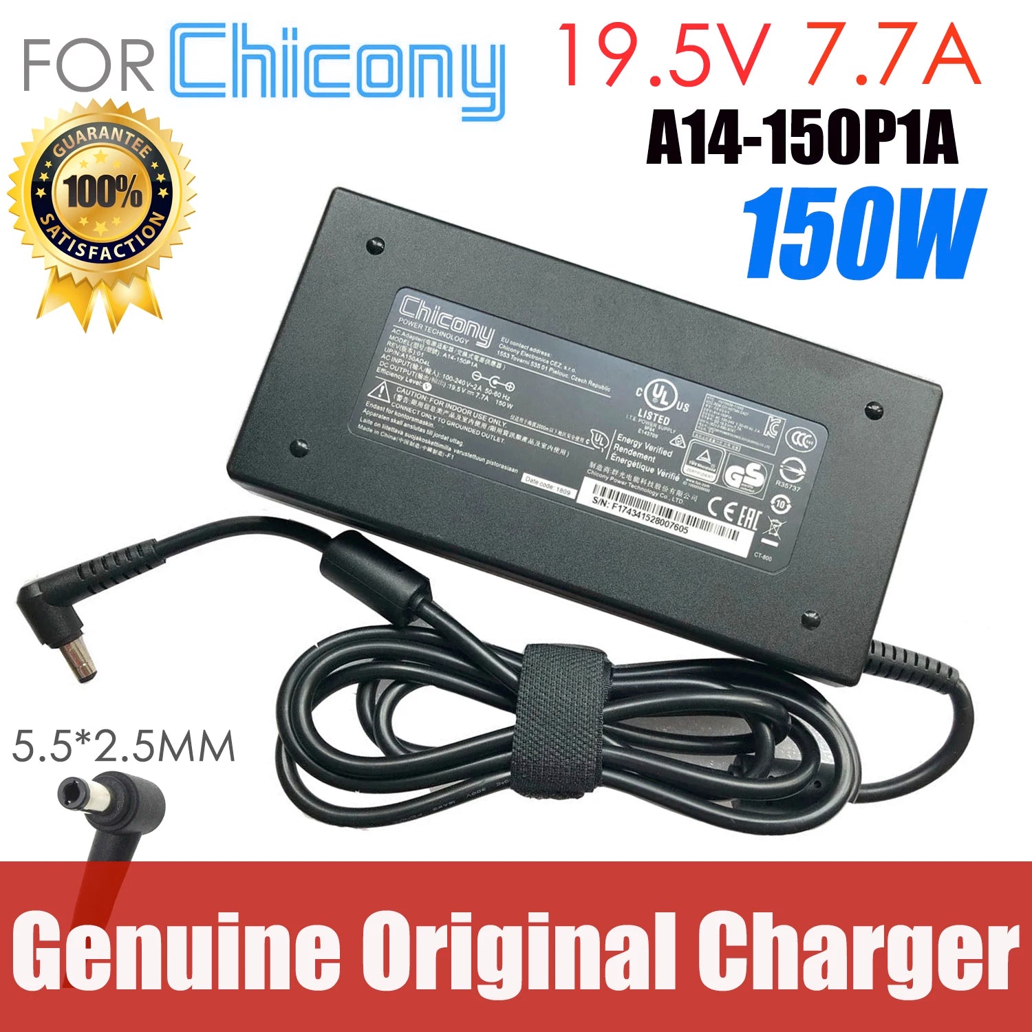 Chicony 19.5V 7.7A 150W A17-150P2A  A150A021P AC Adapter Charger For GIGABYTE G5 MD MD-51US123SH P15 P15F-950-704S Aero 14-K8 V8