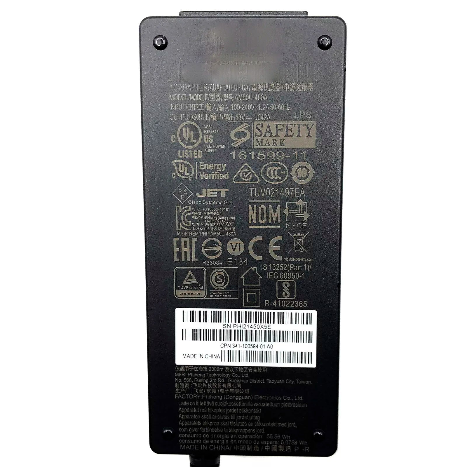 Used Original 50W AC Adapter 48V 1.042A Power Supply Charger For CISCO 8900/9900 Series IP Phones AM50U-480A 341-100594-01
