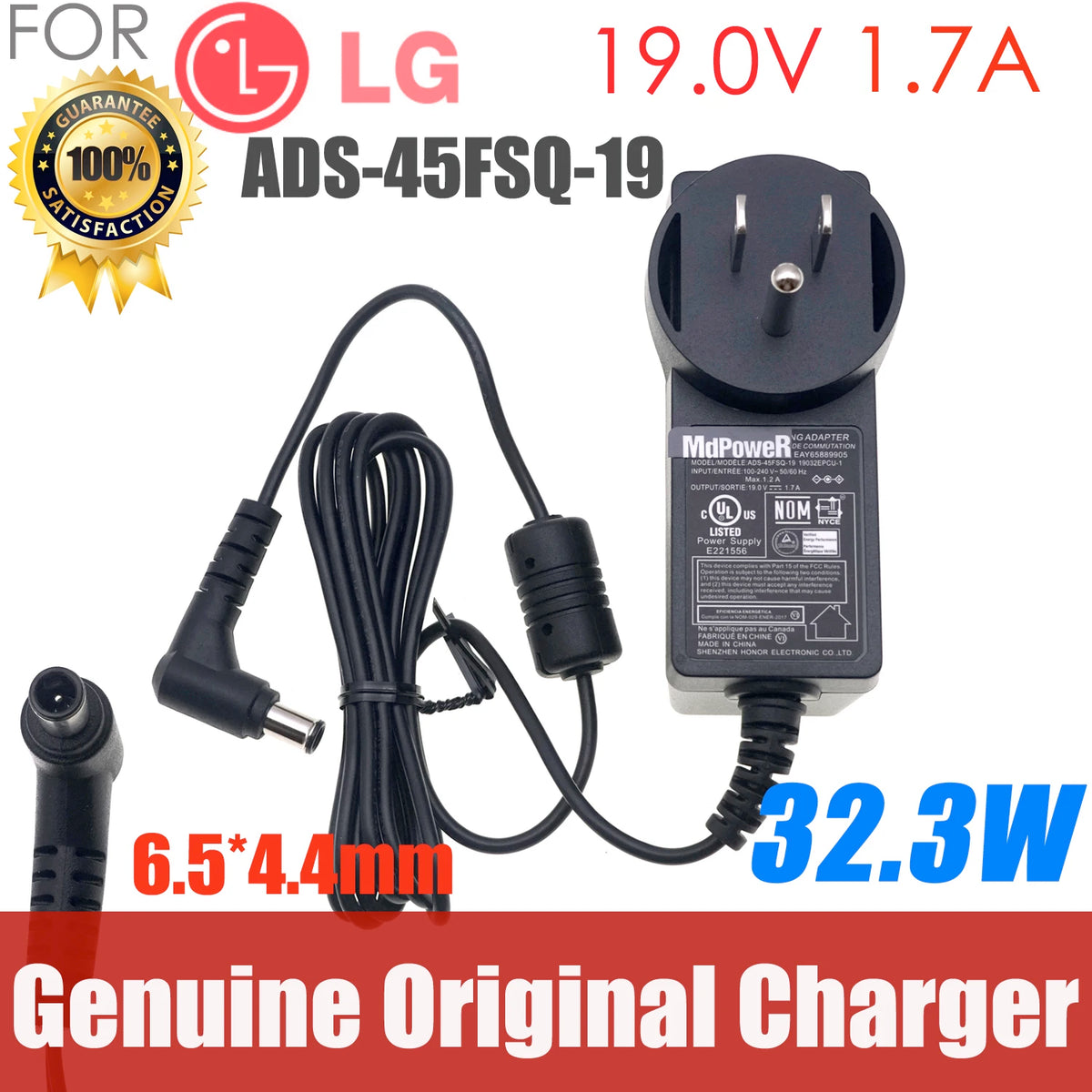 US 19V 1.7A Switching Adapter ADS-40FSG-19 ADS-45FSQ-19 Power Supply for LG Full HD Monitor E1948S E2242C E2249 E2351VZ W1947CY