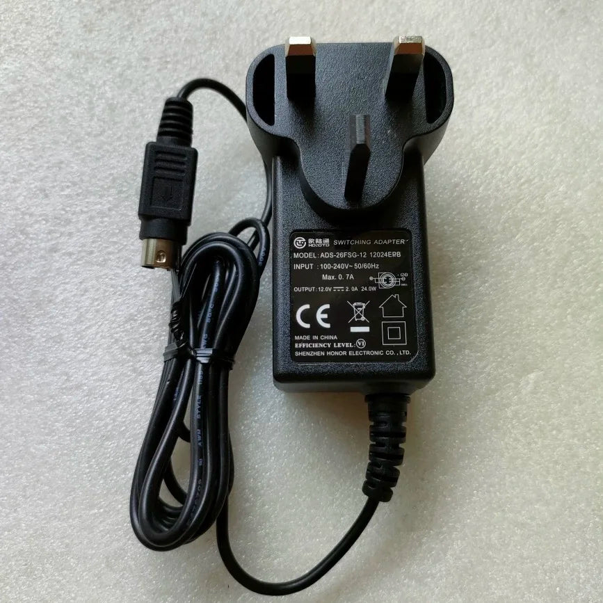Genuine HOIOTO ADS-25FSG-12 12024EPB 12V 2A 4 Pin Din Switching Adapter Charger 24W Power Supply UK Plug
