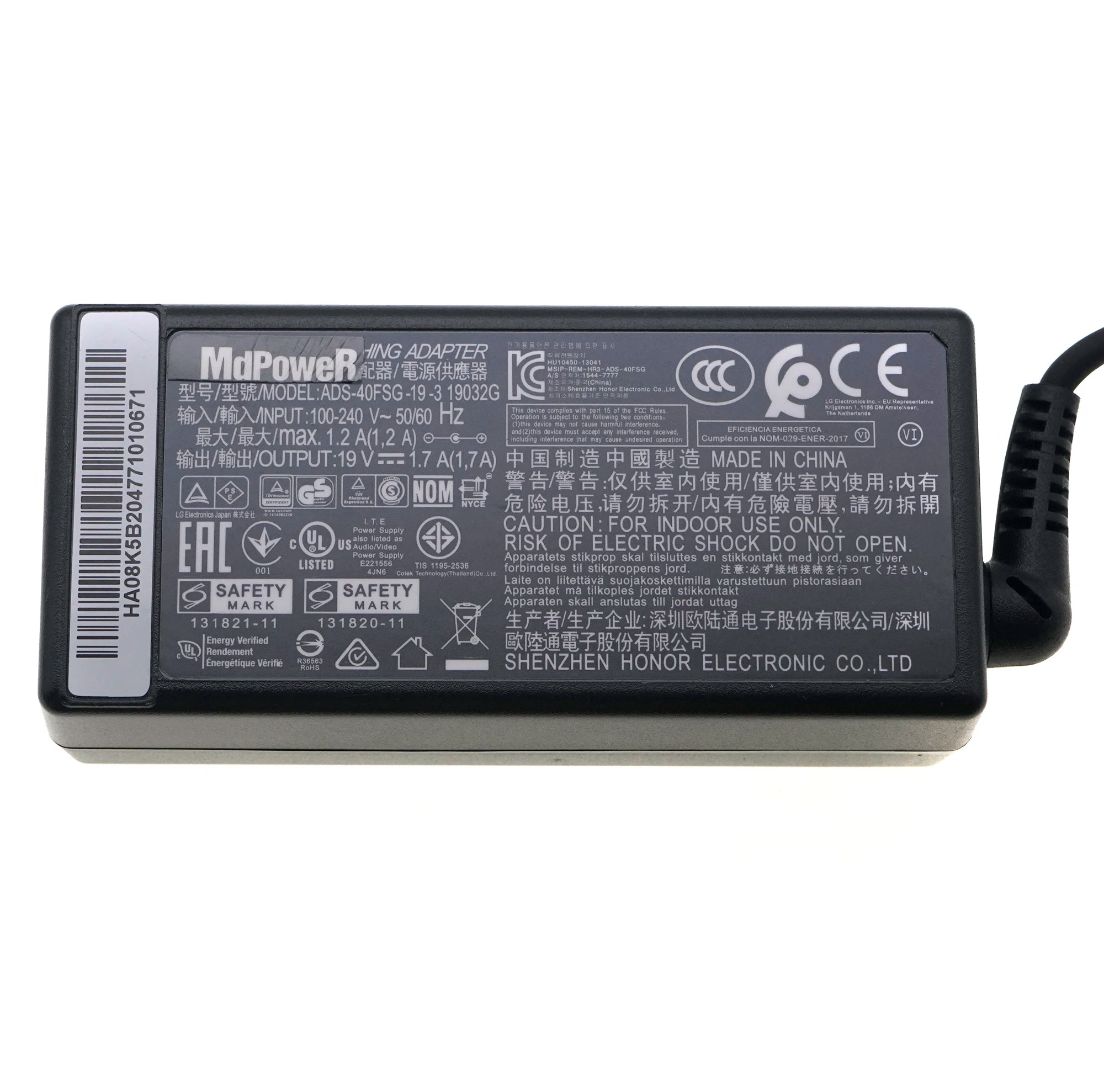 Genuine AC Adaptor Charger MBA1346 19V 1.7A For LG Switching Adapter ADS-40SG-19-2 19032G Portable Bluetooth Speaker, Model PK7