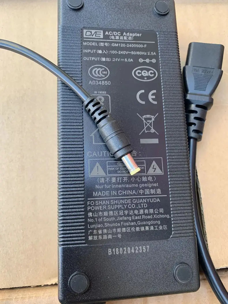 Genuine GVE GM120-2400500-F 24V 5A 5.5*2.5mm AC/DC Adapter Charger For GM130-2400500-F 120W  Power Supply Original