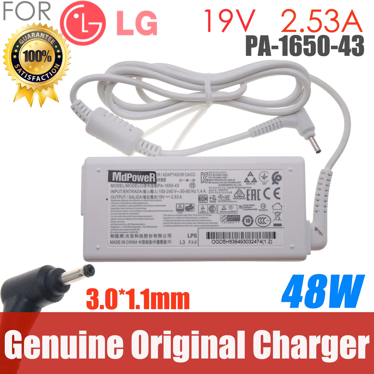New Original 48W AC Adapter Charger for LG gram 17Z90N-N.APW9U1 17Z90N-N.APS9U1 17Z95N,17ZD95N,17ZG95N,17ZB95N EAY65249001