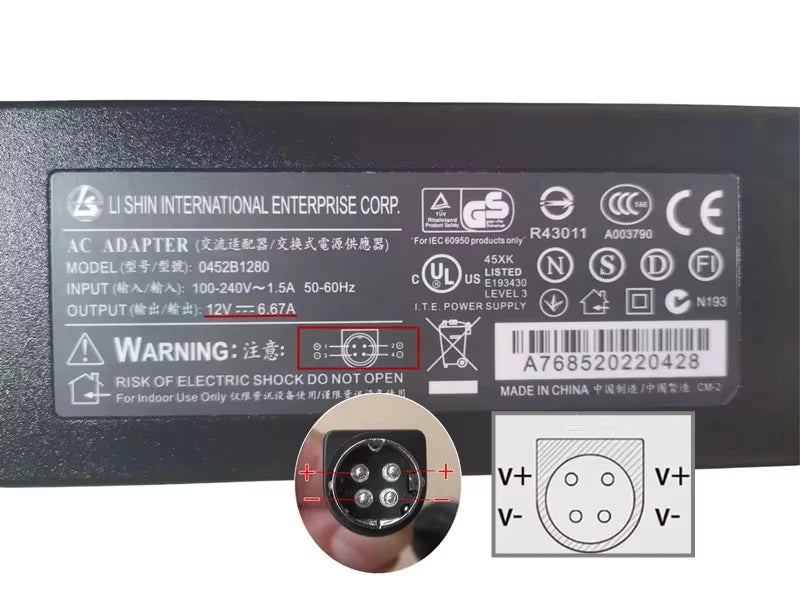 Original LISHIN 0452B1280 12V 6.67A 4-Pin AC Adapter Charger for HIKVISION DVR Cameras Power Supply Liteon PA-1081-01 PA-1081-11