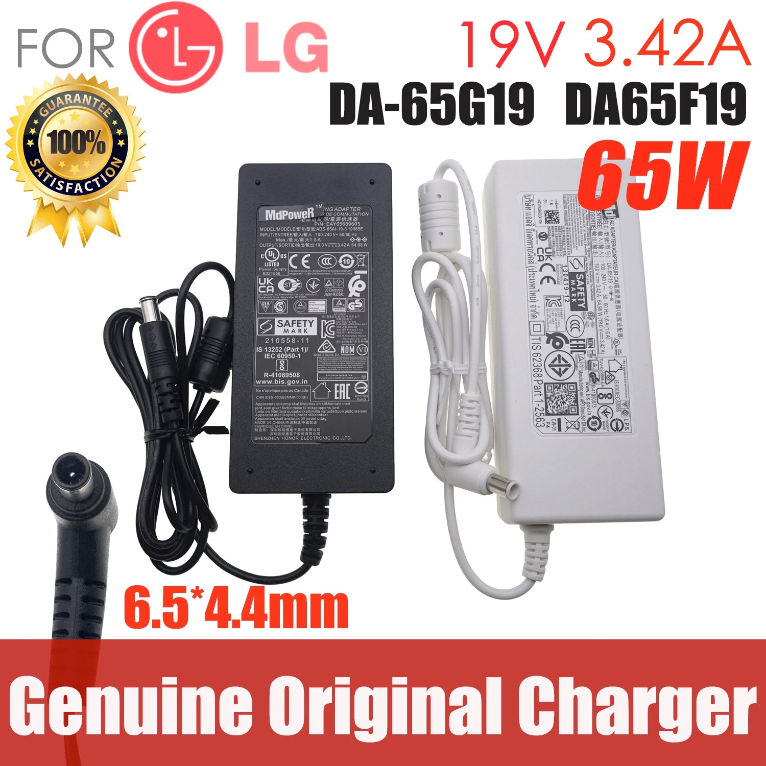 Genuine DA-65F19 AC Adapter 19V 3.42A 65W Charger 29LN467U PA-1650-43 DA-65G19 for LG R400 R410 PA-1650-68 LCAP39 49LF5100-CA