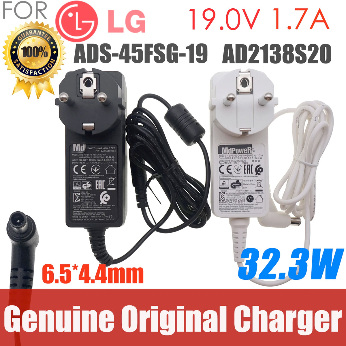 EU Plug 19V 1.7A Switching Adapter 27MK600M Power Supply for LG 27'' Full HD Monitor E1948S E2242C E2249 E2351VZ W1947CY MP37