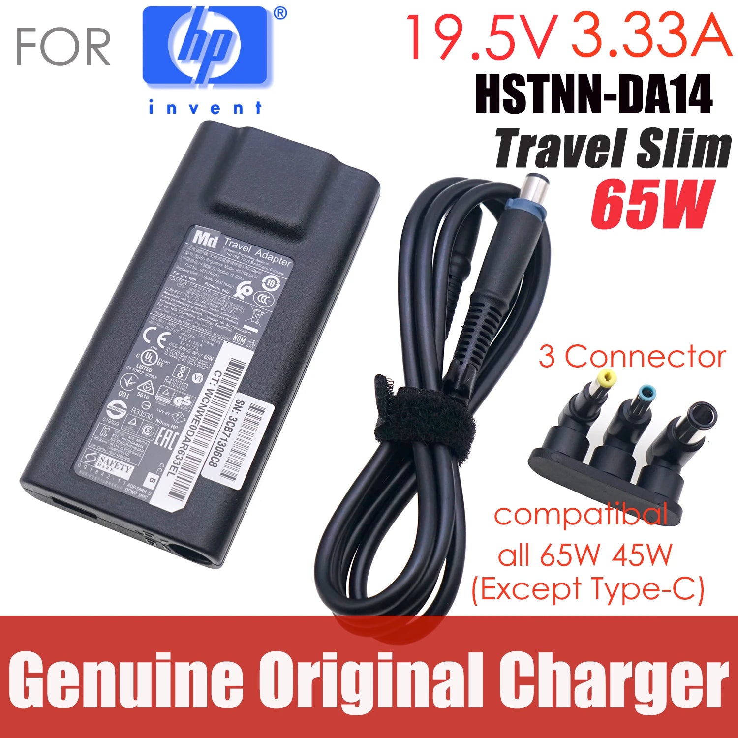 Original HSTNN-DA14 19.5V 3.33A 5V 1A 65W Slim AC adapter For HP Pavilion 15 7.4*5.0 4.5*3.0 4.8*1.7mm Envy14 15 693716-001 45W