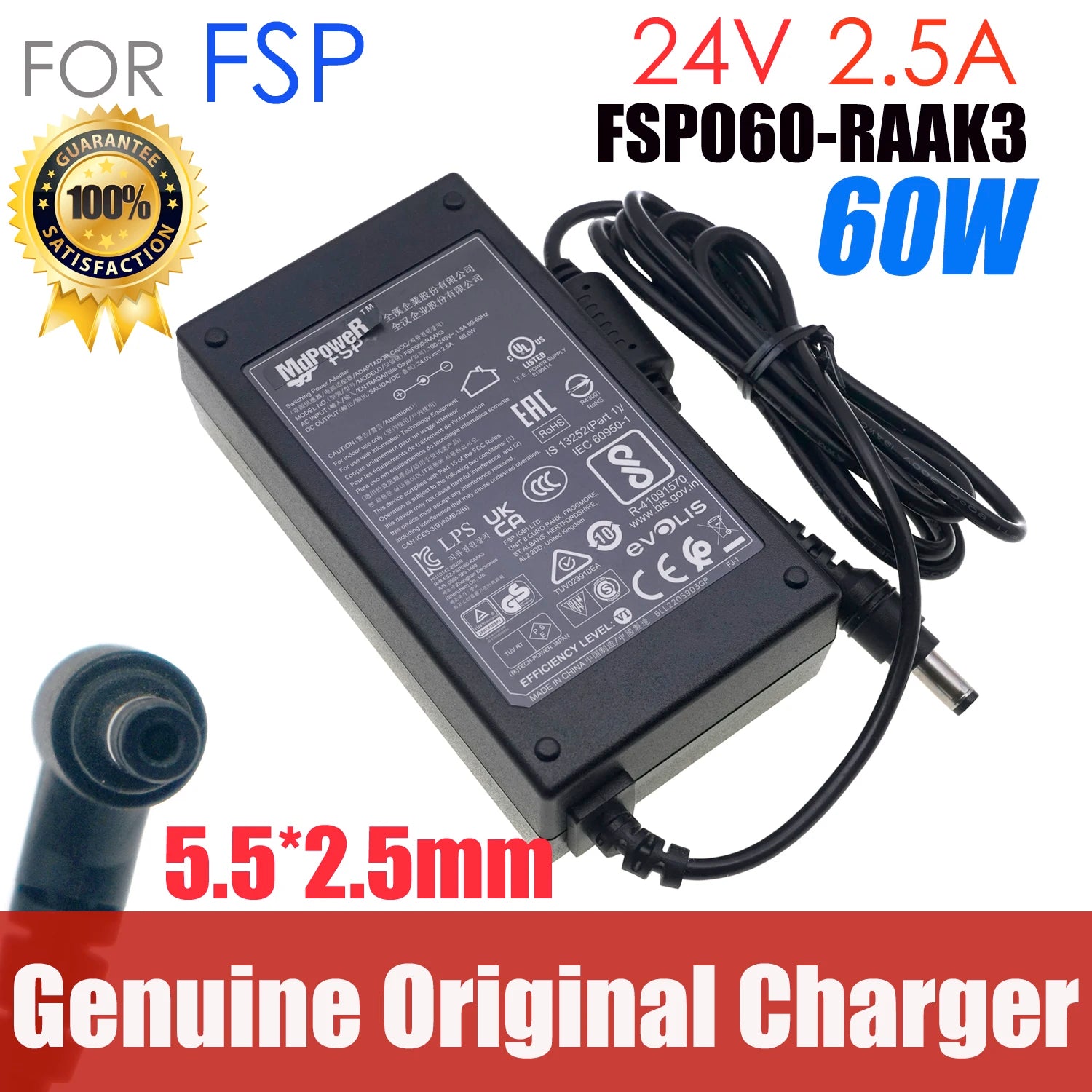 Genuine FSP FSP060-RAAK3 24V 2.5A 60W 5.5x2.5mm Switching AC Adapter For KODAK i2900 i3200 i3400 Scanner Power Supply Charger