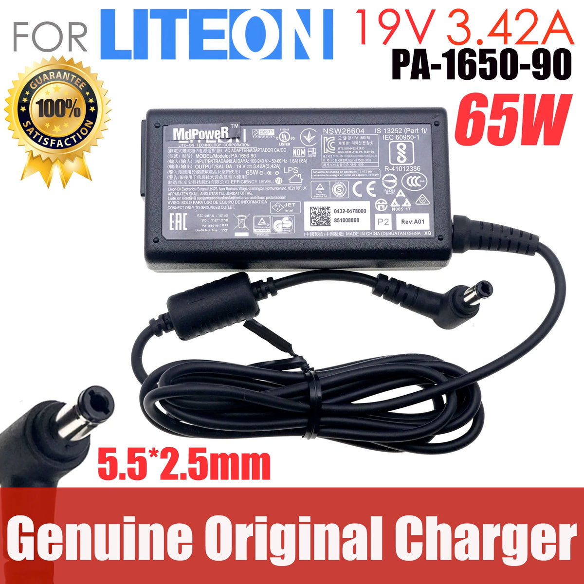 Genuine 19V 3.42A 65W 5.5x2.5mm LITEON PA-1650-90 A11-065N1A AC Adapter For GATEWAY 4028GZ 4010JP M255 CX2620h Laptop Charger