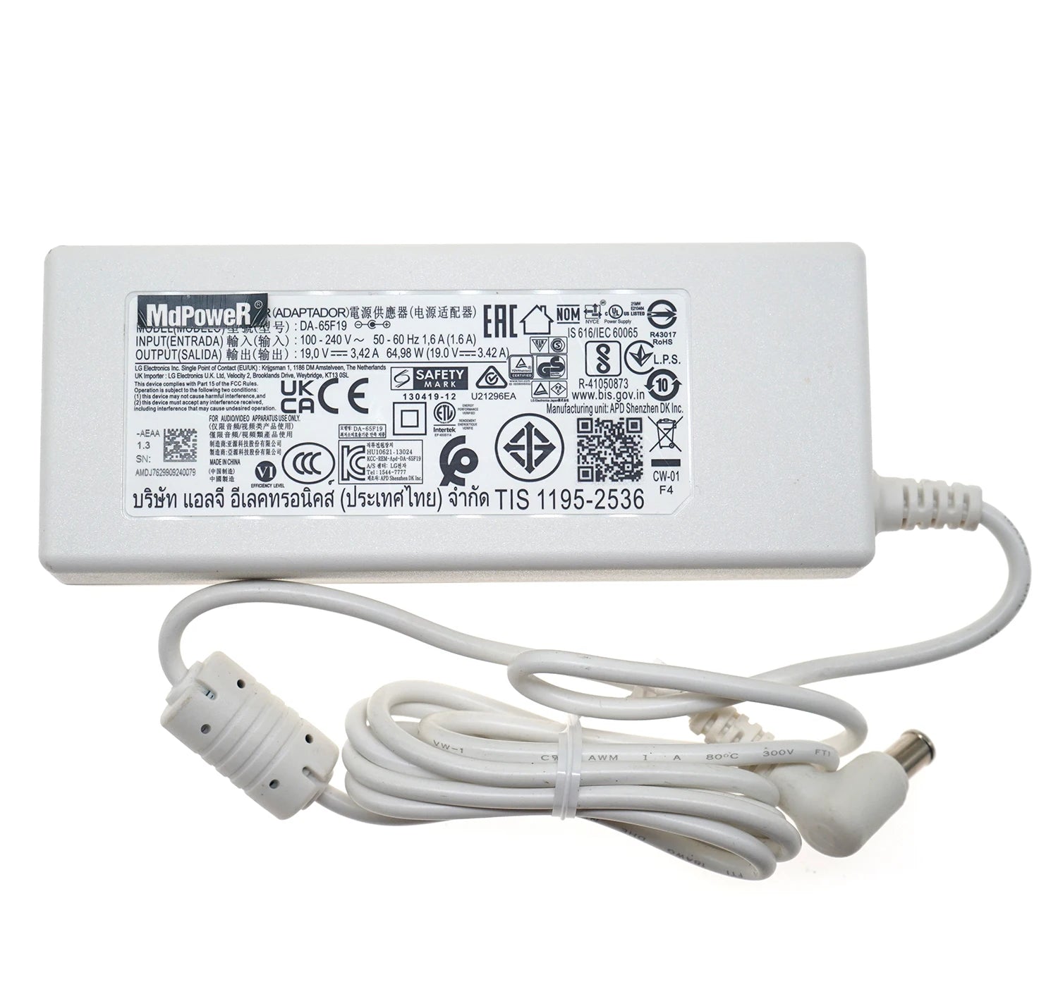 new Original FOR LG 19V 3.42A LCAP39 DA-65G19 PA-1650-68 49LF5100-CA ADS-65FAI-19  AC adapter Power supply Charger White Black