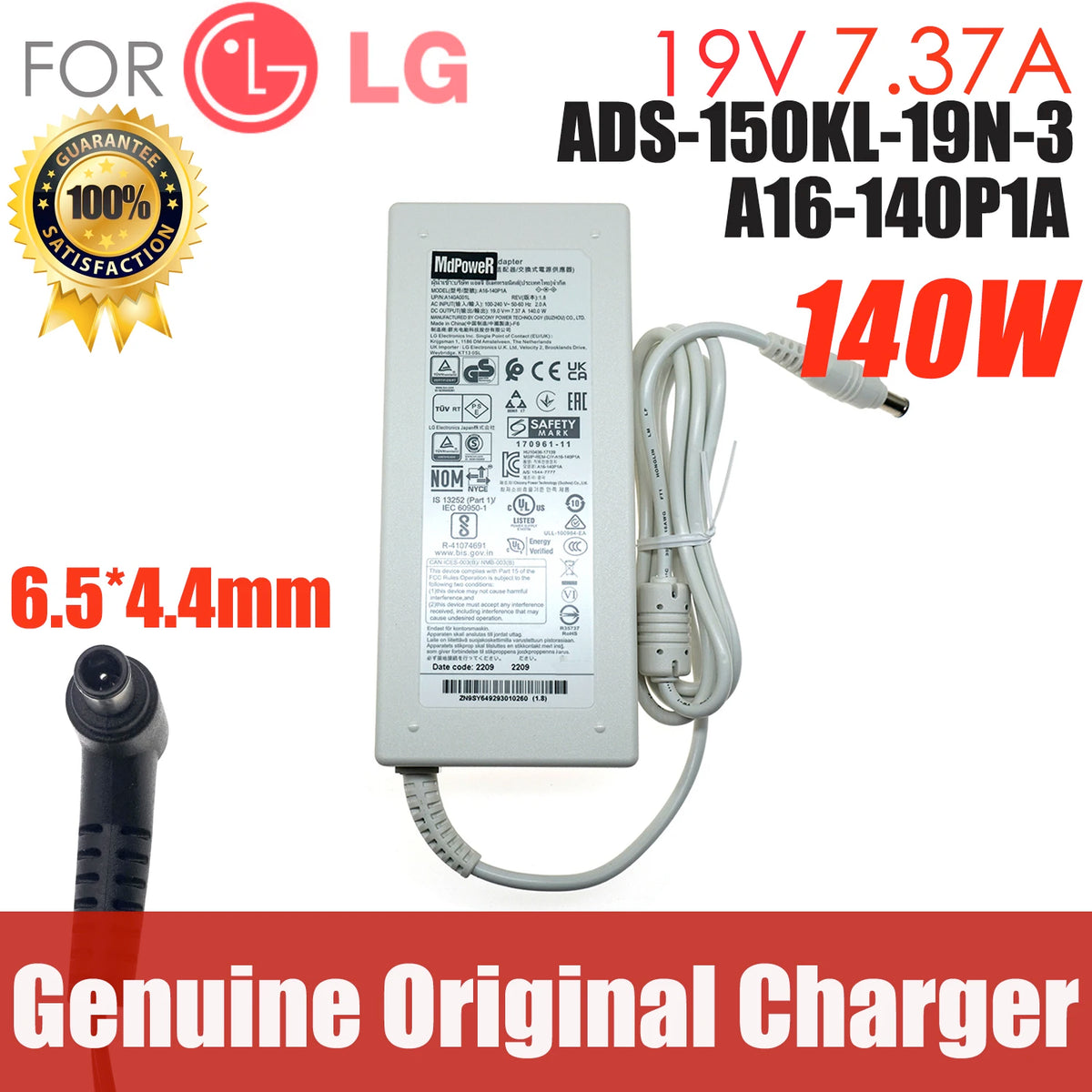 Original ADS-150KL-19N-3 190140E 19V 7.37A Switching AC Adapter Charger for LG 27BL85U-W A16-140P1A LED Monitor Power Supply