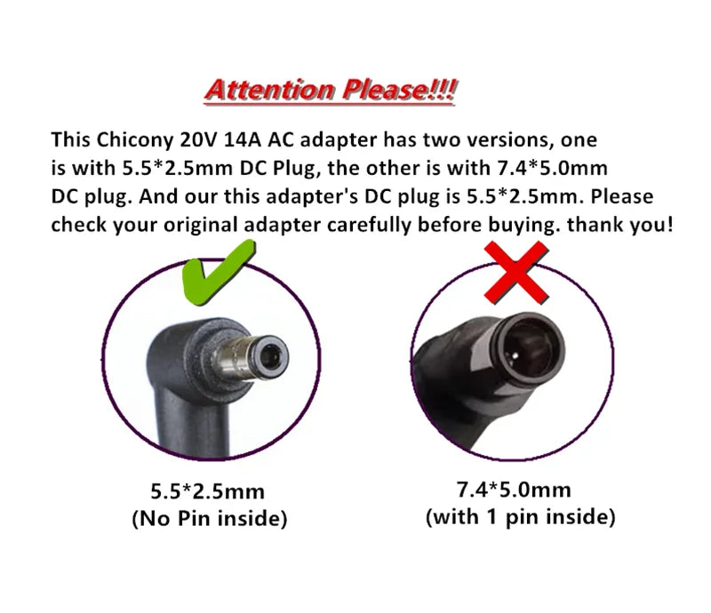 New Genuine Chicony A18-280P1A 20V 14A 280W Laptop Adapter Charger For Schenker XMG NEO 15-E22qrn Gigabyte AORUS 15X ASF/RTX4070