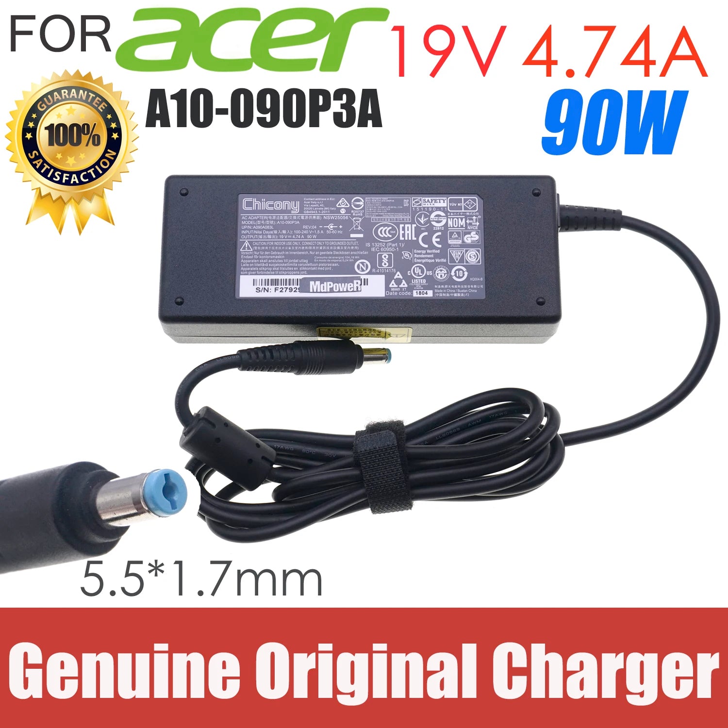Original Chicony A10-090P3A 19V 4.74A 90W A090A029L PA-1900-34 AC Power Adapter For ACER ASPIRE V5-473PG V5-573G Laptop Charger