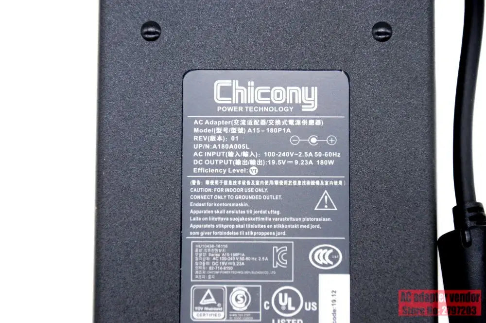 Genuine Chicony 180W A17-180P4A 19.5V 9.23A AC Adapter Laptop Charger for CLEVO P950HR N850HP6 Power Supply A15-180P1A A180A005L