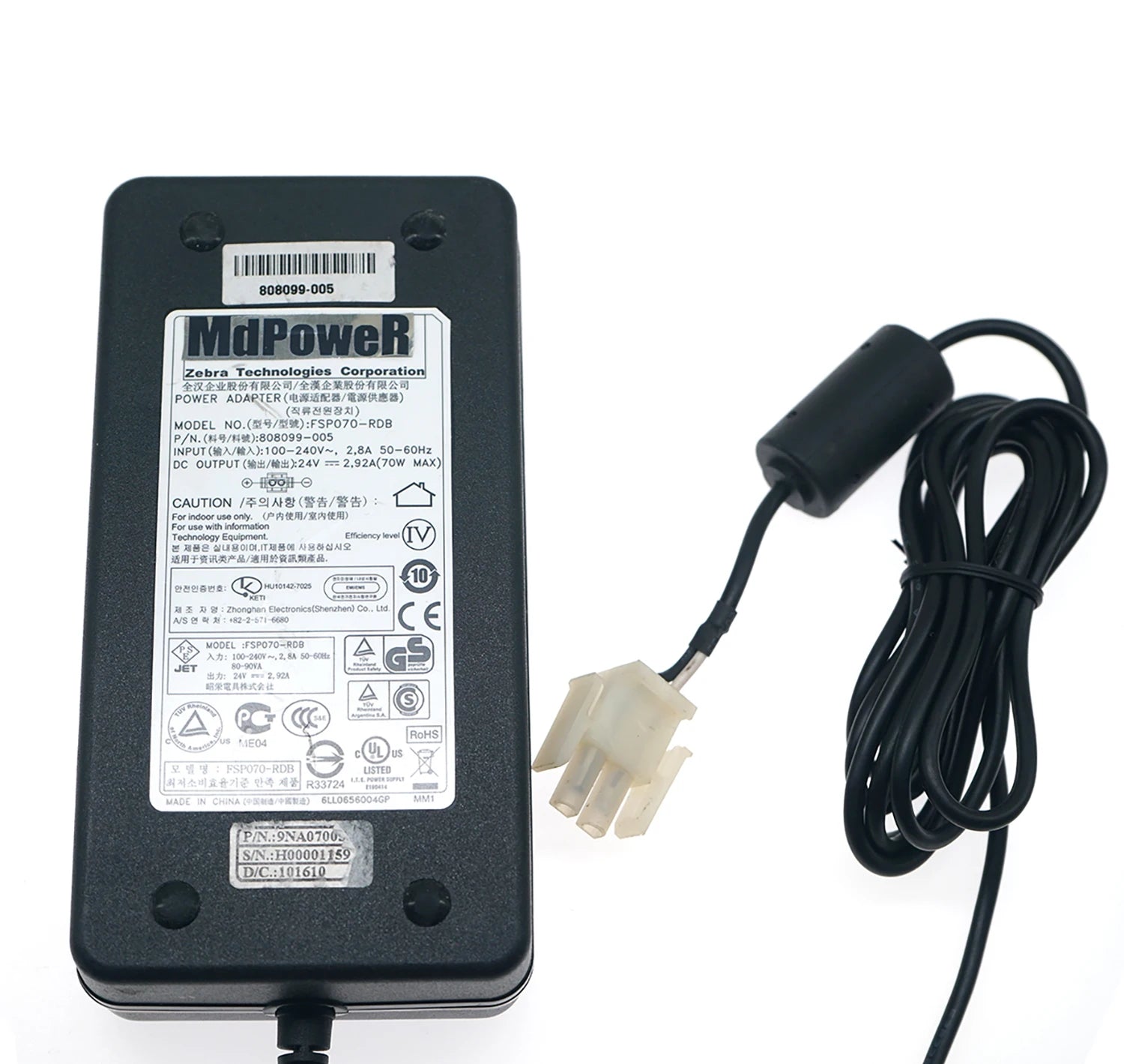 Genuine Power Adapter Charger FSP070-RDB 24V 2.92A 2 hole for Zebra Printer Scanner Power Supply 808099-005 9NA0700502