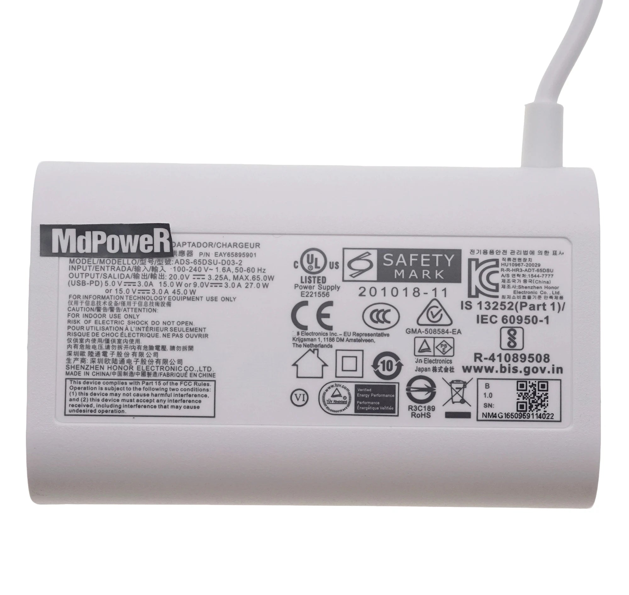 20V 3.25A 65W USB Type C ADT-65DSU-D03-2 ADT-65FSU-D03-EPK EAY65895911 Original AC Adapter Charger For LG gram 15Z90Q-P.ADB9U1