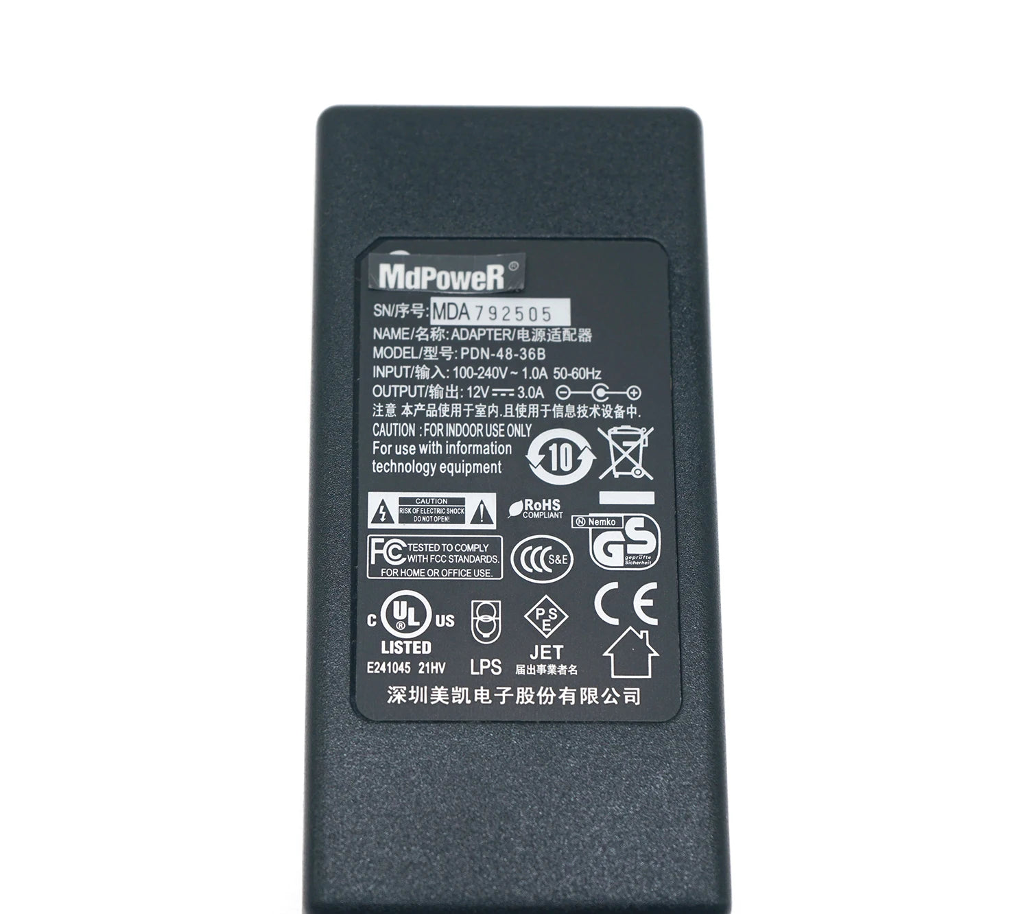 Genuine Meikai PDN-48-36B 12V 3A 36W 5.5*2.1mm 5.5*2.5mm AC Adapter Charger Power Supply