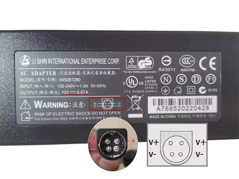 Genuine LI SHIN 12V 6.67A 80W AC Adapter For ASUS PW201 CINTIQ UX21 Monitor Power Supply LSE111C1280 0227B12100 0219B1280
