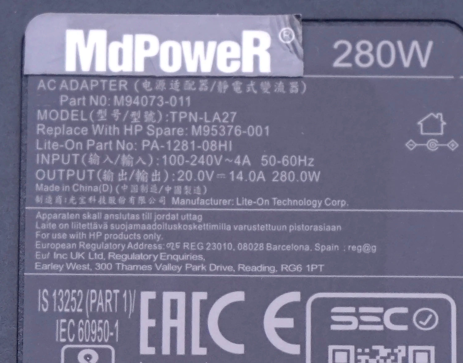 Original For HP OMEN Laptop Power Supply 20V 14A 280W TPN-LA27 TPN-CA26 AC Adapter Charger M94073-001 M95376-001 4.5*3.0mm OEM