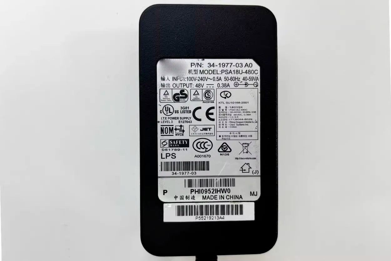 Genuine For Cisco AP IP Phone Aironet Power Supply PSA-18U-480C AC Adapter 48V 0.38A P/N 34-1977-03 A0 Charger 34-1977-02