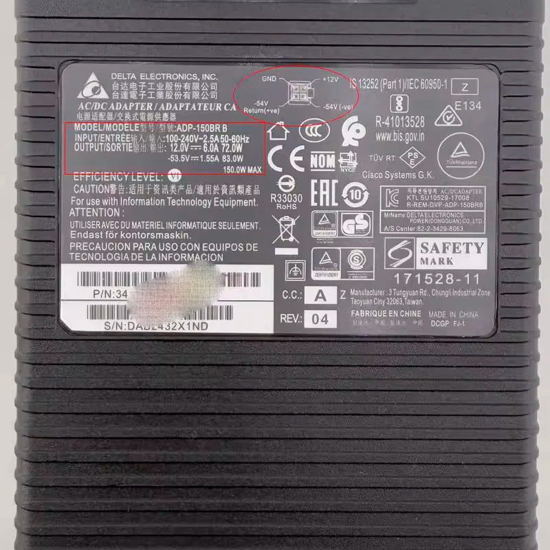 Genuine FA230LM1-00 12V 9A -53.5V 2.3A 341-0703-01 AC Adapter Charger For FLEXTRONICS CISCO ROUTER POE Power Supply