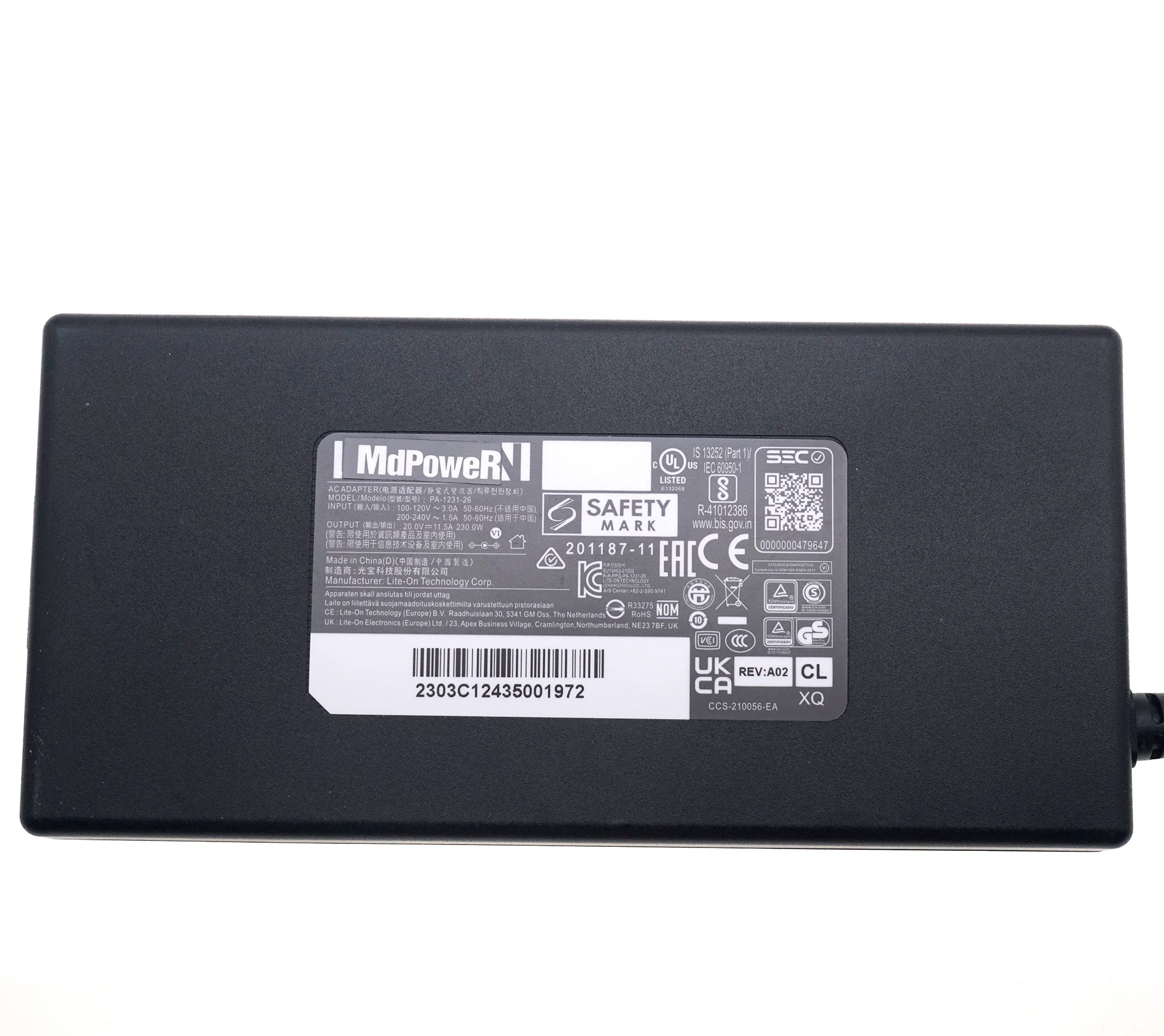 LITEON 230W AC ADAPTER PA-1231-26 20V 11.5A for MSI GS75 GS76 Stealth wPwr Cable 5.5*2.5mm