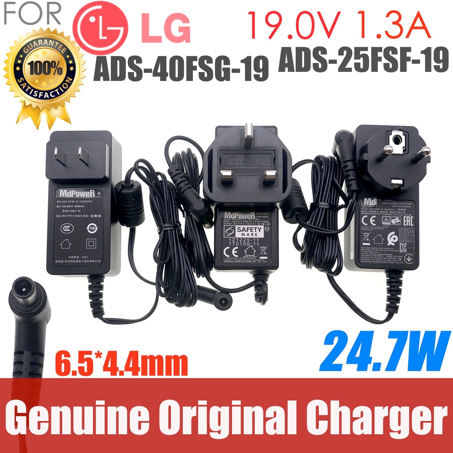 Original new FOR LG 19V 1.3A ADS-40FSG-19 19025GPG-1 ADS-25FSF-19 AC adapter Power supply Charger UK EU US plug