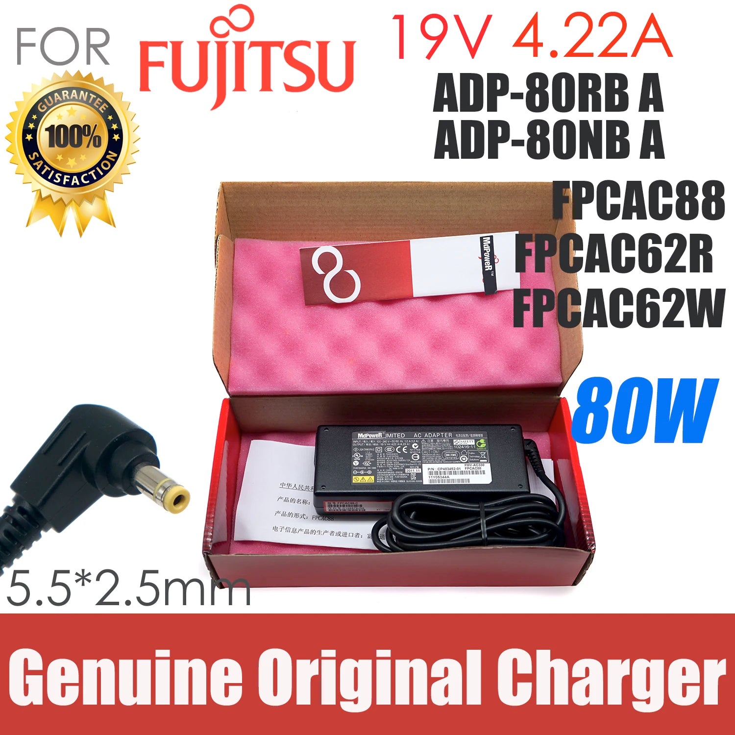 Genuine AC Adapter Laptop Charger FPCAC88 ADP-80NB A 19V 4.22A 80W For Fujitsu lifebook Power Supply  FPCAC62W ADP-80RB A