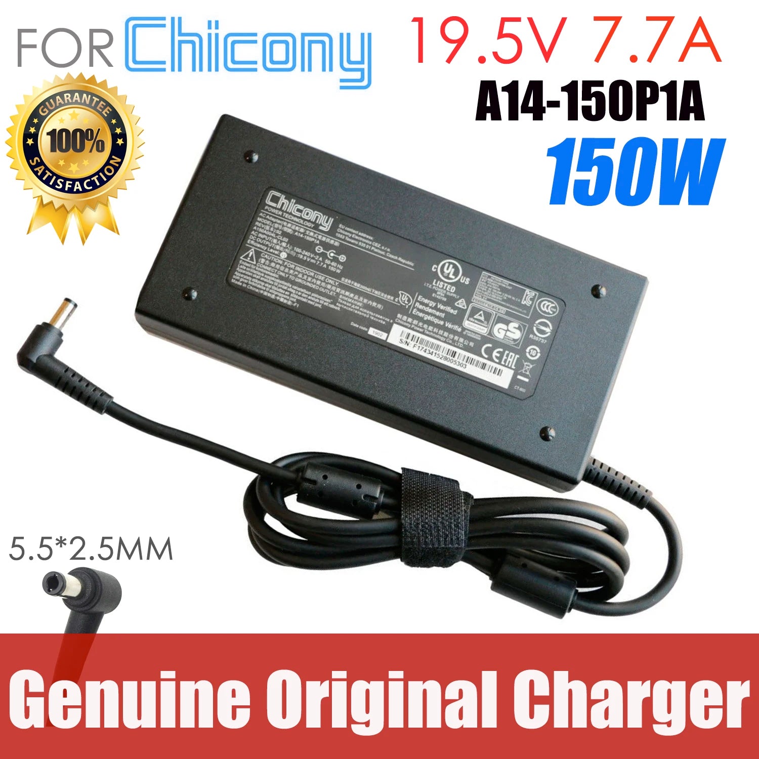 Chicony 19.5V 7.7A 150W A17-150P2A A150A021P AC Adapter Charger For GIGABYTE G5 MD MD-51US123SH P15 P15F-950-704S Aero 14-K8 V8