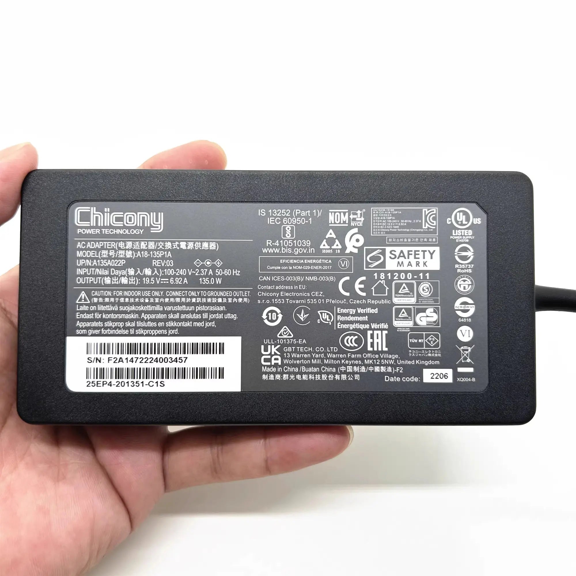 Original A18-135P1A A135A022P Chicony 19.5V 6.92A 135W  AC Adapter Charger 5.5x2.5mm For MSI Laptop Power Supply Genuine OEM