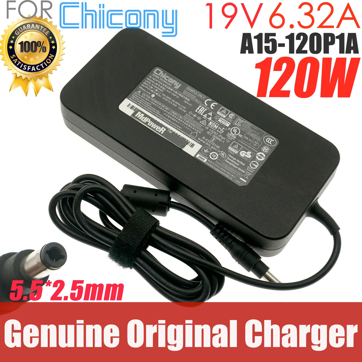 Genuine Chicony A15-120P1A 19V 6.32A 120W A120A047P A120A024L AC Adapter For ADP-120RH D MECHREVO MSI INTEL NUC Laptop Charger