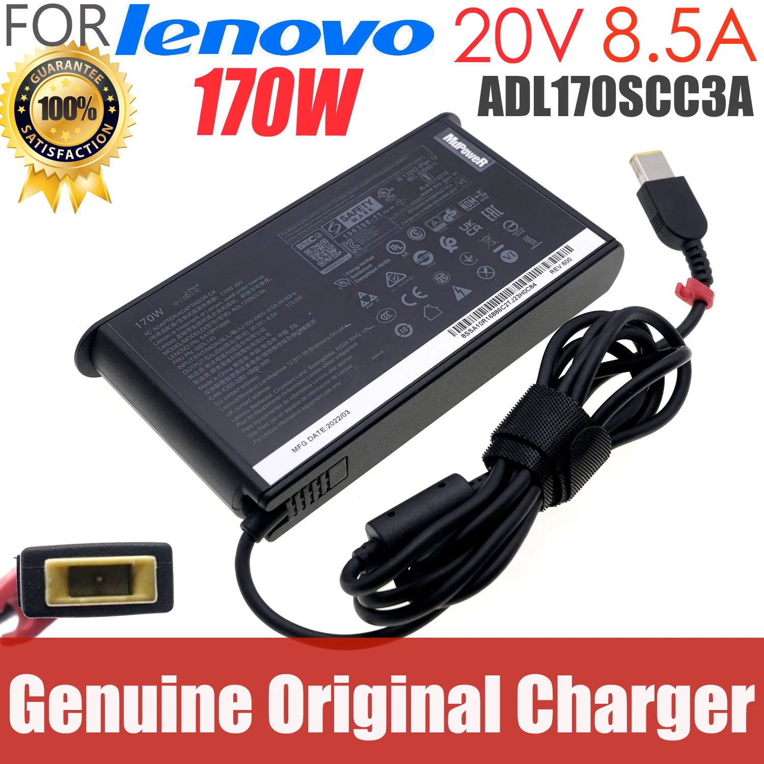20V 8.5A 170W Laptop Charger AC Adapter For Lenovo Legion ThinkPad P73 P15 ADL170SCC3A LEGION Y720-15 Y700 P51 P71 W540 W541