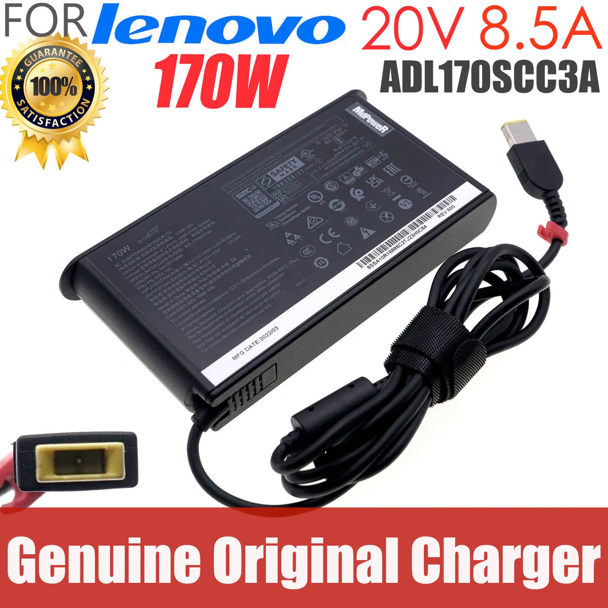 20V 8.5A 170W Laptop Charger AC Adapter For Lenovo Legion ThinkPad P73 P15 ADL170SCC3A LEGION Y720-15 Y700 P51 P71 W540 W541