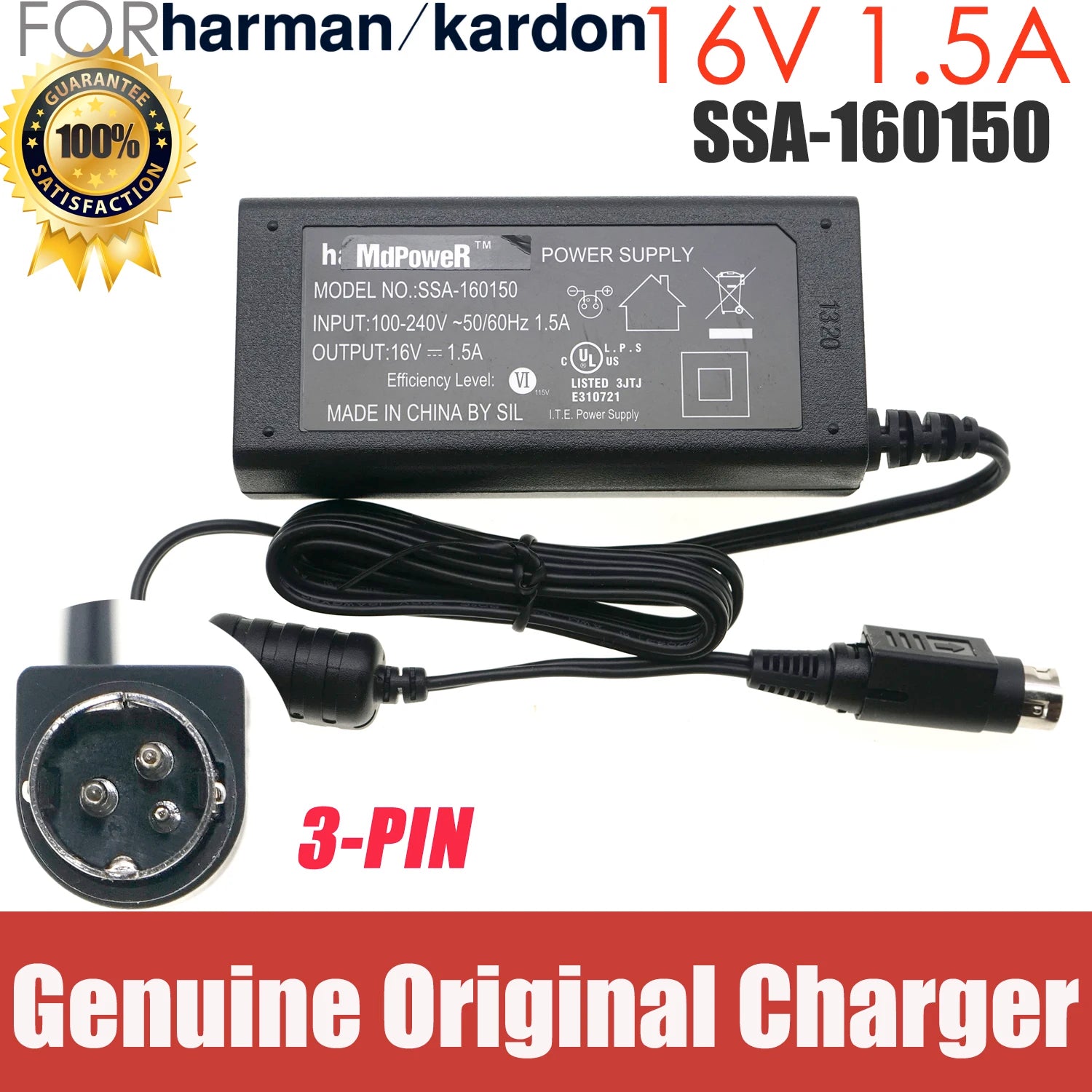 Original SSA-160150 AC Adapter 16V 1.5A  3-PIN Charger for Harman /Kardon/ JBL SoundSticks Power Supply Genuine