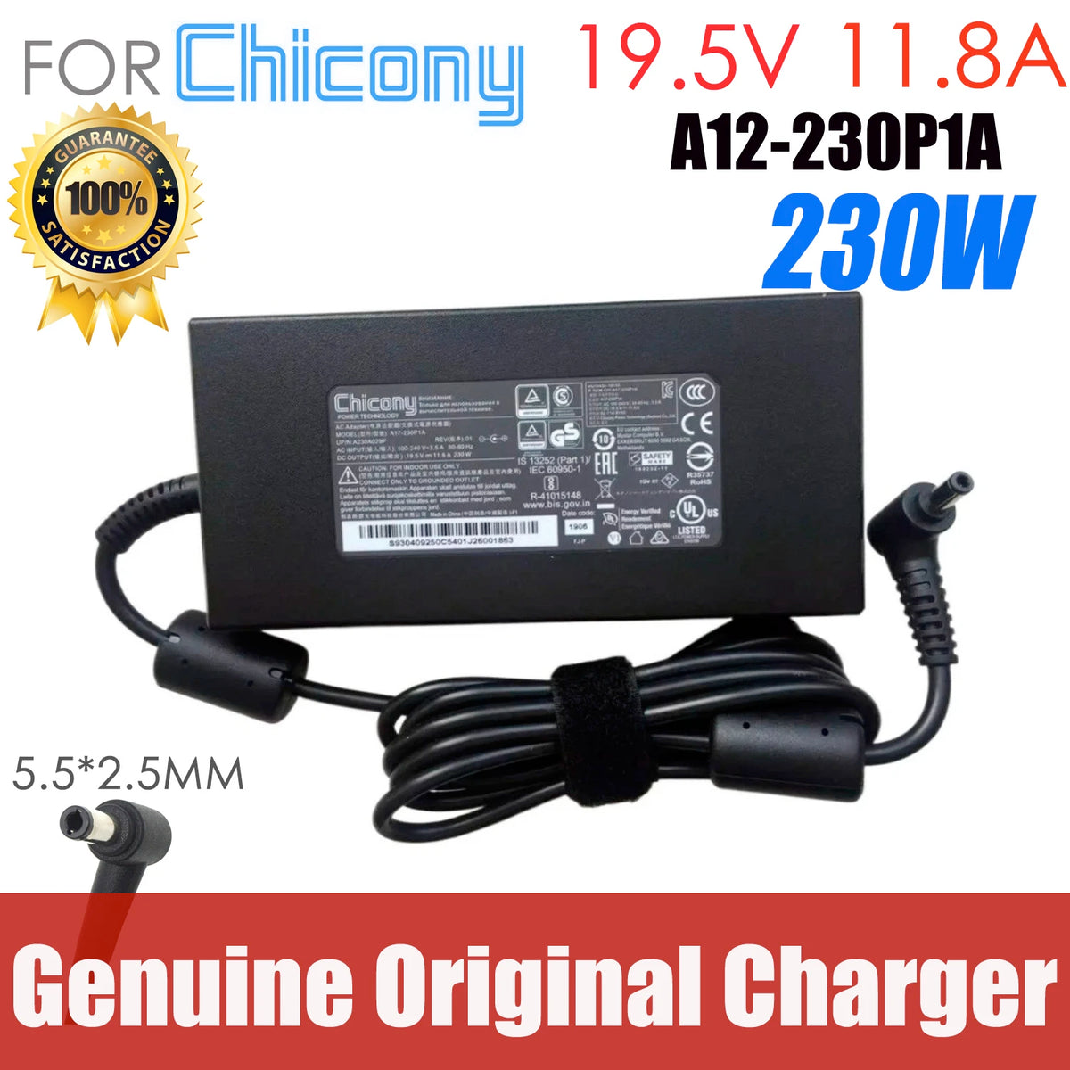 Genuine Chicony A12-230P1A 230W 19.5V 11.8A AC Power Adapter Charger For GIGABYTE AERO 15 KB-7US1130SH Gaming Laptop A17-230P1A