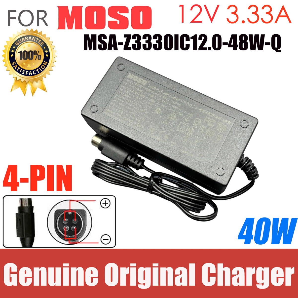 Original 40W MOSO 12V 3.33A 4pin MSA-Z3330IC12.0-48W-Q AC Adapter Charger For Hikvision Hard Disk Video Recorder Power Supply