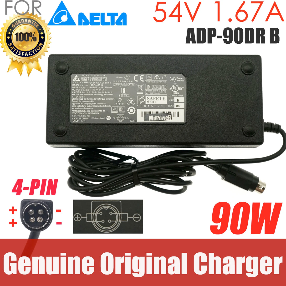 Genuine Delta ADP-90DR B AC Adapter 54V 1.67A 90W 4PIN Power Supply FOR CISCO RV260P  SG350-10P SG250-10P SF352 H3C WX2510H-PWR