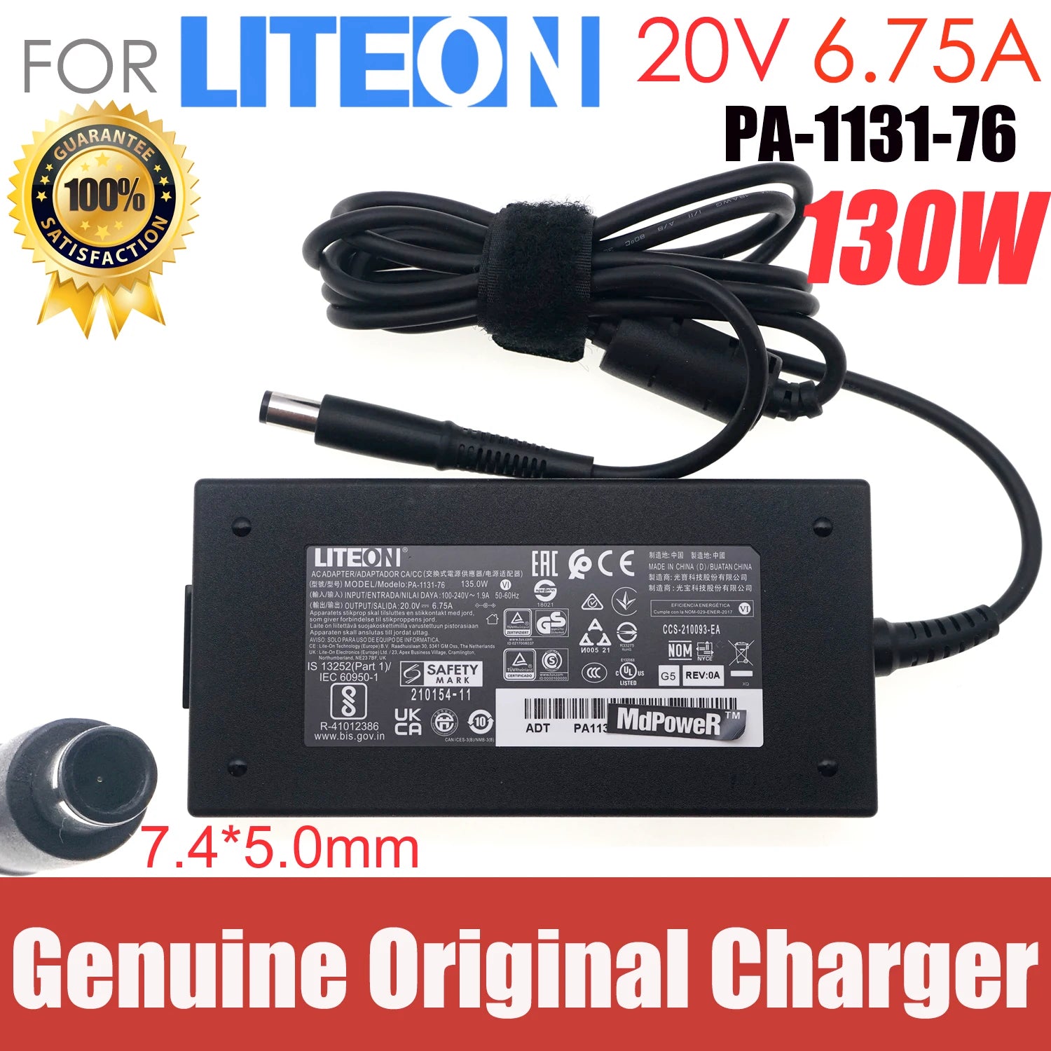 Original AC Adapter LITEON 20V 6.75A 135W PA-1131-76 Charger 7.4x5.0mm Laptop Power Supply Genuine PA-1131-72
