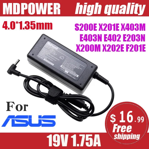 For ASUS laptop AC adapter charger 19V 1.75A 33W 4.0*1.35mm S200E X201E X403M E403N E402 E203N X200M X202E F201E