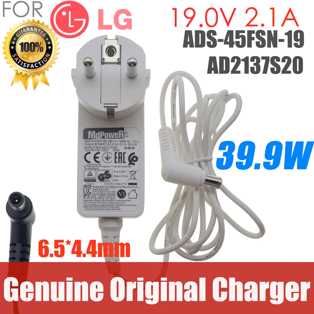 19V 2.1A ADS-45SQ-19-3 Switching Monitor AC Adapter For LG 27UL500 27UK500 27UL550 27BL55U 27UD68 Power Supply EAY65890001