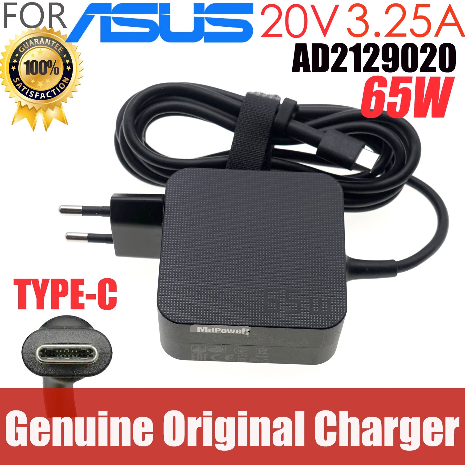 Orginal AD2129020 For Asus 20V 3.25A 65W USB-C 5V 3A 9V 3A 15V 3A  type C Laptop AC Adapter Charger zenbook3 B9440U W19-065N2B