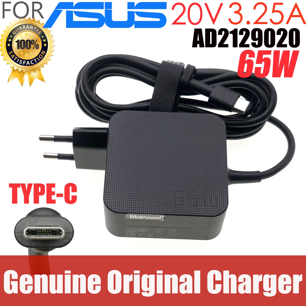 Orginal AD2129020 For Asus 20V 3.25A 65W USB-C 5V 3A 9V 3A 15V 3A  type C Laptop AC Adapter Charger zenbook3 B9440U W19-065N2B
