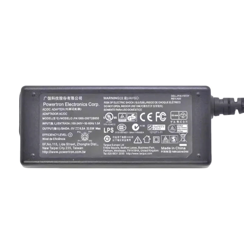 Genuine Powertron Electronics Corp. 5V 6.5A 32.5W Y5T3Y AC/DC Adapter Charger for Dell D3000 USB 3.0 DUAL VIDEO DOCKING STATION