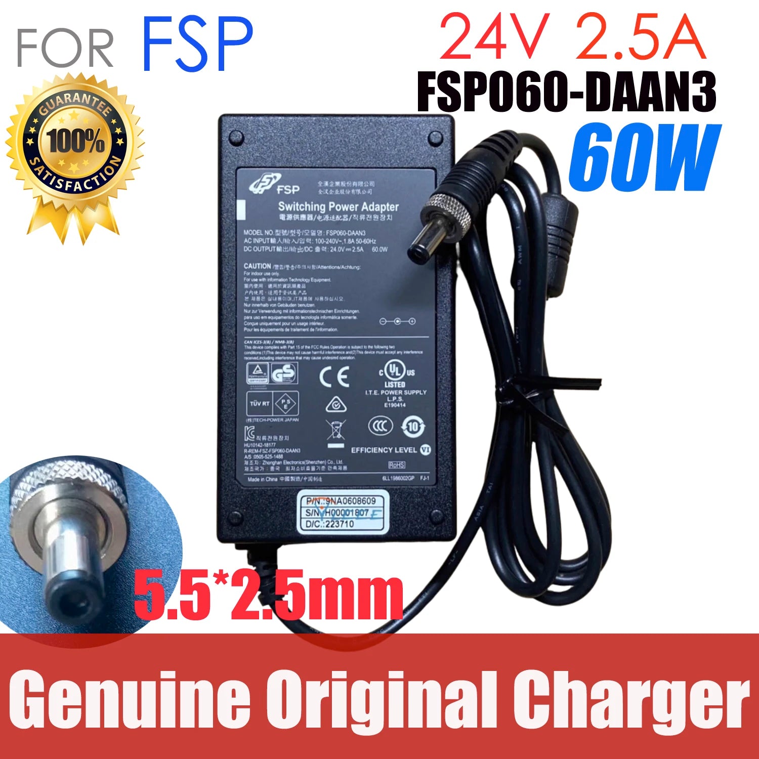 Original FSP FSP060-DAAN3 24V 2.5A 60W AC Switching Power Adapter Charger For FSP060-DAAN2 9NA0605424 FSP060-RTAAN2 Power Supply