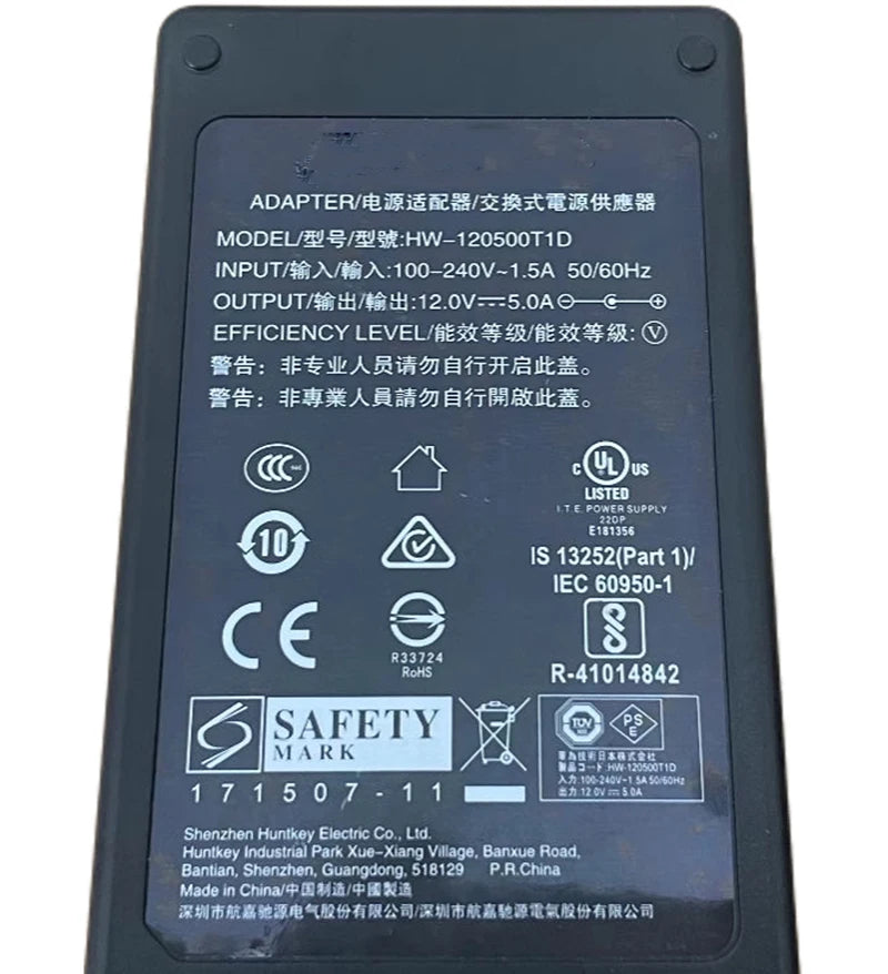 Genuine HW-120500T1D 12V 5A 60W 5.5*2.1mm AC Adapter Charger for HUAWEI CloudLink Bar 300 500 Power Supply