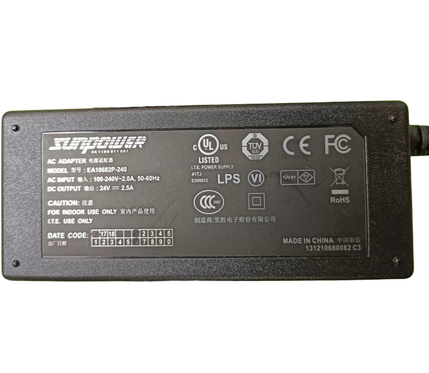 Genuine EDAC EA10682P-240 AC Adapter Charger for Sunpower 24V 2.5A 60W Printer Power Supply 5.5*2.1mm