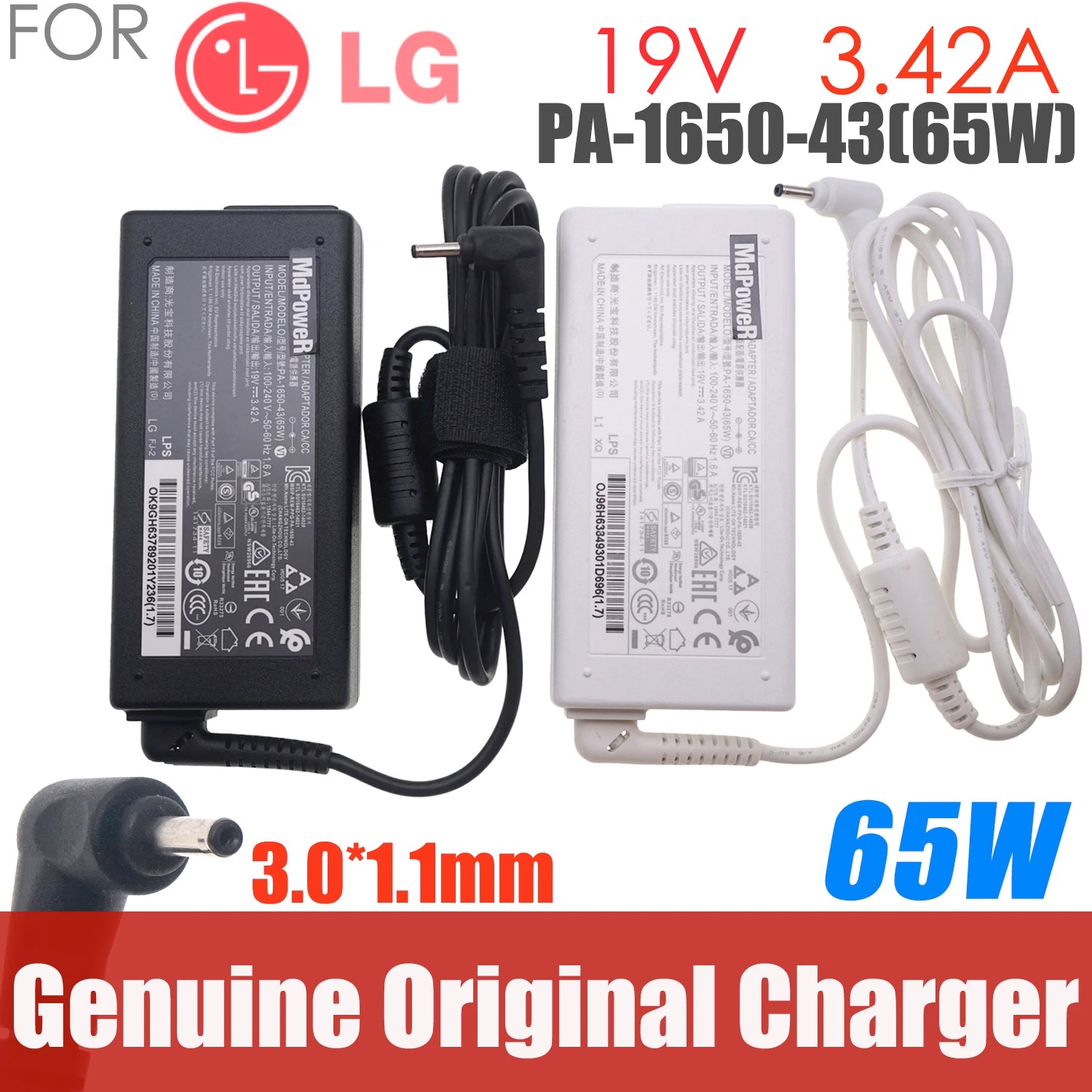 19V 3.42A For LG Gram 15Z970 14Z980C 17Z970 13Z990 AC Adapter Charger WA-48B19FS  PA-1650-43 DA-48F19 Power Supply 3.0*1.1mm