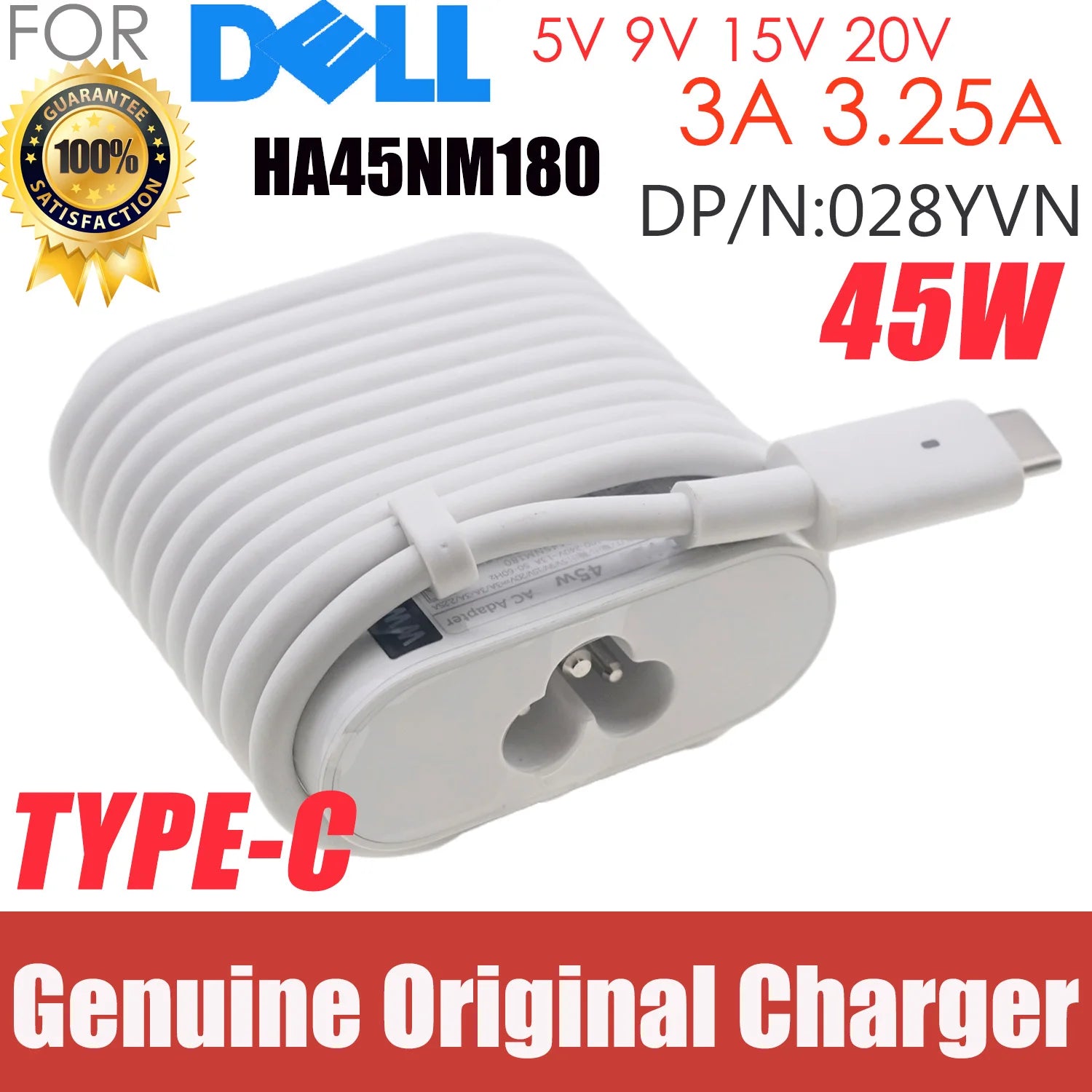 Genuine HA45NM180 45W GAN 20V 2.25A TYPE-C USB-C Laptop AC Adapter Charger For DELL LATITUDE 7275 VENUE 8 PRO 5855 Power Supply