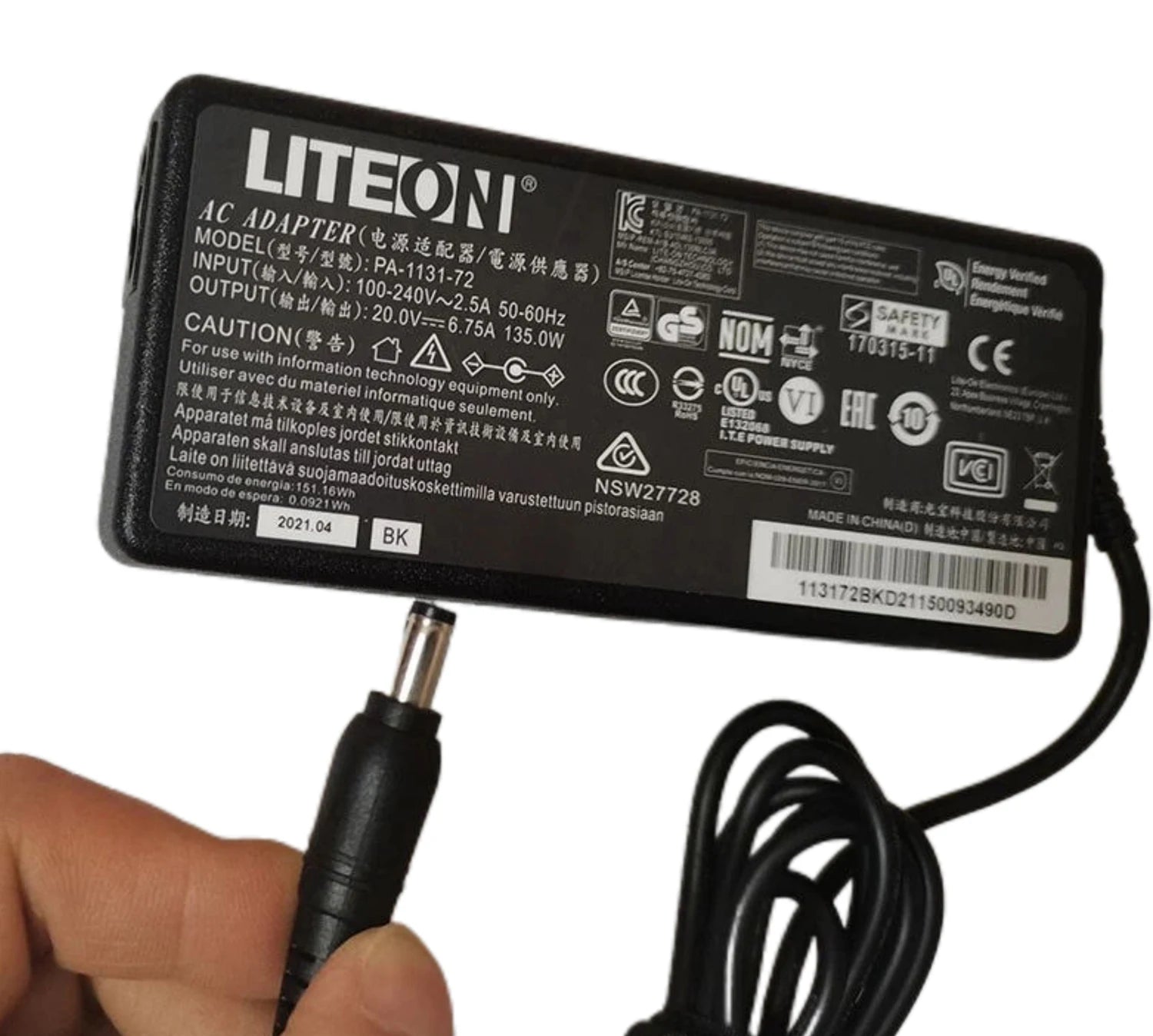 OEM LITEON 135W PA-1131-76E 20V 6.75A 5.5*2.5mm Adapter For Kensington SD4700P Universal USB-C and USB3.0 Docking Station K38240